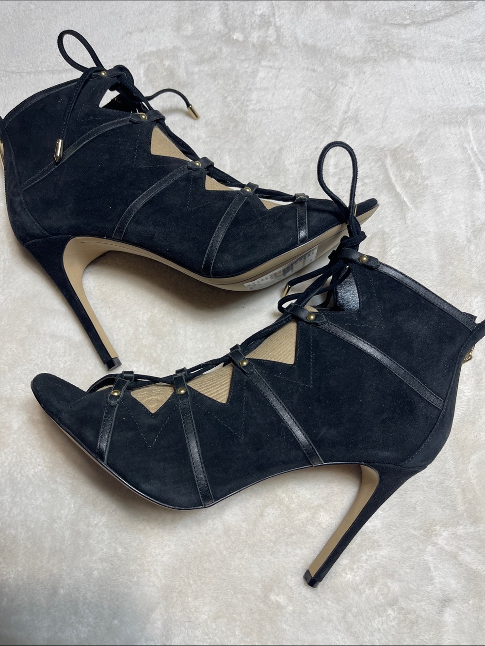 Karl Lagerfeld Black Suede Lace-Up Cutout Stiletto Heels Size 9